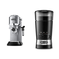 De'longhi Dedica Cafetera de Bomba de Acero Inoxidable para Café Molido o Monodosis + KG210 Molinillo de Café, Capacidad 90 Gramos, Cuchillas de Acero en oferta
