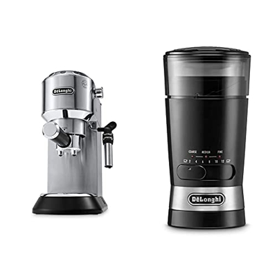 De'longhi Dedica Cafetera de Bomba de Acero Inoxidable para Café Molido o Monodosis + KG210 Molinillo de Café, Capacidad 90 Gramos, Cuchillas de Acero