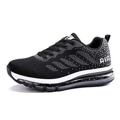 Zapatillas de Aire para Hombres y Mujeres Zapatos Ligeros para Caminar Gimnasio Correr Fitness Atlético Casual Blanco Negro 40