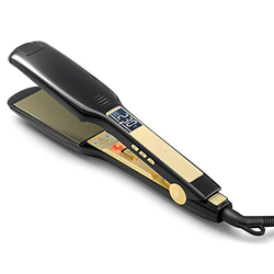 Plancha alisadora de cabello profesional, placa ancha de titanio con pantalla digital LCD, adecuada para todos los tipos de cabello, doble voltaje (ne en oferta