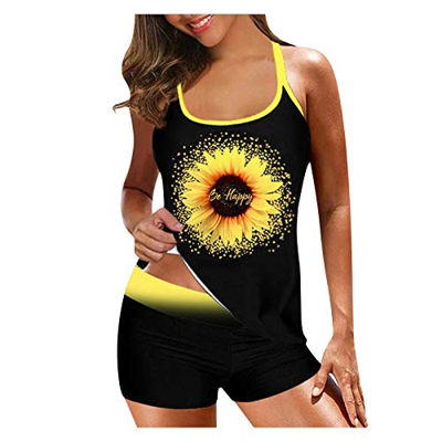 Bikini Talla Grande Bikinis Mujer Trajes de Baño Mujer 2021-Mujer Camiseta sin Mangas de NatacióN para Mujer Estampado Traje de Baño Dividido y Pantal