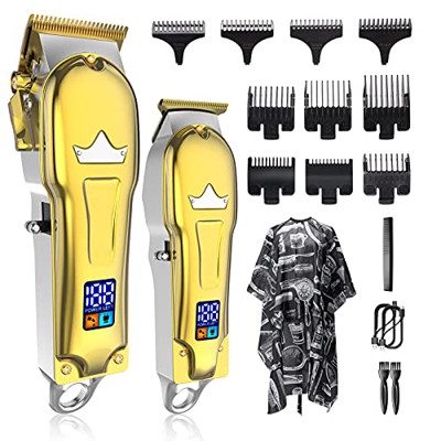 LURNOFY Cortapelos Hombre, Máquina Cortar Pelo Profesional, Recortadora de Barba Recargable, Kit de Corte Inalámbrico con Cuchilla en T, con Pantalla 