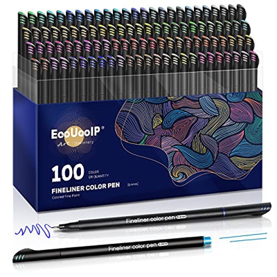 Rotuladores Coloring para niños, EooUooIP®️ 100 Colores Bolígrafos Para Colorear Plumas de Línea Fina con Punta Fina de 0,4 mm, Perfecto para Manualid