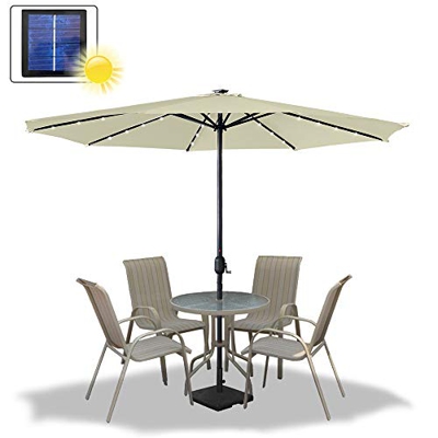 Asina 350cm Sombrilla de Jardín en Poliéste Parasol de Protección Solar UV con Mango de 38mm y 32 Leds Sombrilla para Patio Balcón Actividades al Aire