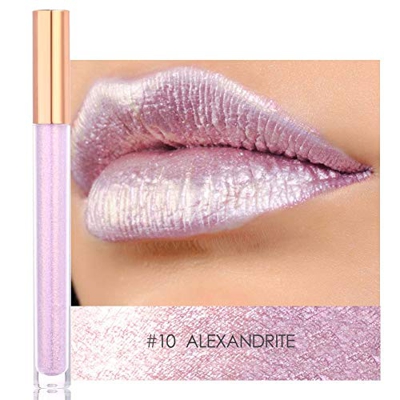 Lápiz labial líquido metálico pesado de 12 colores, esmalte de labios metálico pesado, lápiz labial metálico sexy para maquillaje de labios(#10)