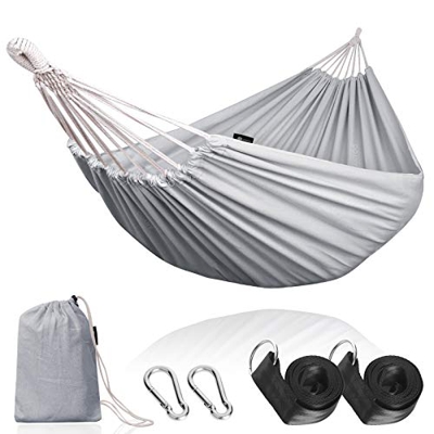 Anyoo Hamaca de Algodón para Jardín al Aire Libre Cama Portátil de Lona con Cuerdas para Acampar Capacidad de 200 Kg Peso Ligera con Bolsa para Jardín