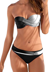 EUDOLAH Bikini Push Up Mujer Chica con Capestro Sets Traje de Baño Retorcido Linda para Piscina Playa d-Blanco y Negro,XL características