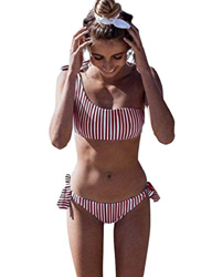 heekpek Conjunto de Bikini de Un Hombro Mujer Padded Sexy Un Hombro Trajes de Dos Piezas Conjuntos Traje De Baño Raya Bandage Bikini Mujer Playa Veran características