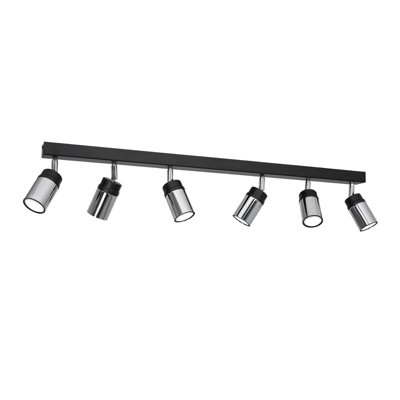 Foco de techo Net en negro/cromo, 6 luces