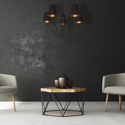 Lámpara de araña Victoria pantallas tela negro/oro