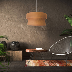 Lámpara colgante Etnic, pantalla doble yute marrón características