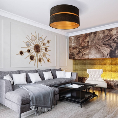 Plafón Duo textil, negro/oro