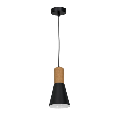 Colgante Esma, negro, detalle de madera, 1 luz