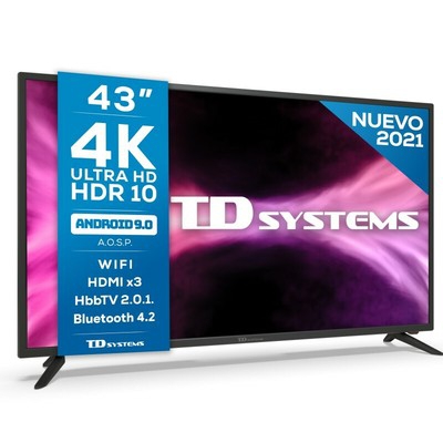 Smart TV 43" 4K UHD, Android 9.0, HbbTV, HDR10 TD Systems K43DLG12US