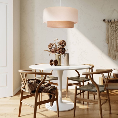 Lámpara colgante Boho, doble, crudo/yute marrón