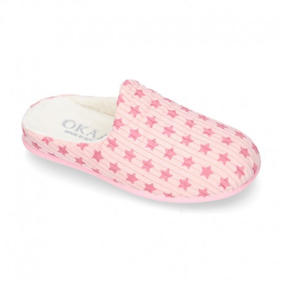 Zapatilla Casa Niños Abierta En Pana Con Estrellas. 35 Rosa