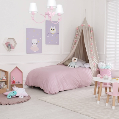 Lámpara de araña Alice, rosa, 3 pantalla blancas