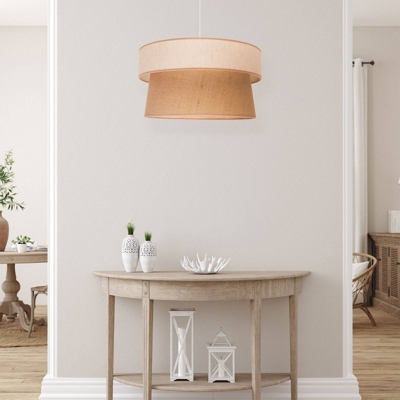 Lámpara colgante Etnic, doble, beige/marrón yute