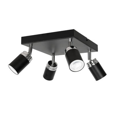 Foco de techo Rondo negro/cromo cuadrado 4 luces