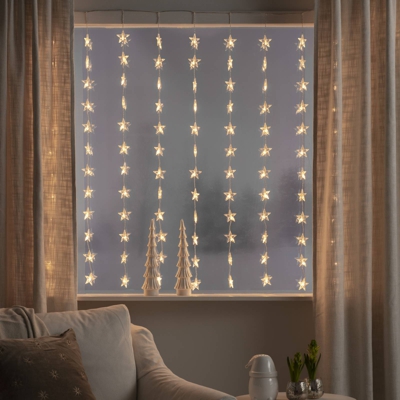 Cortina luz LED estrellas 120 luces, blanco cálido