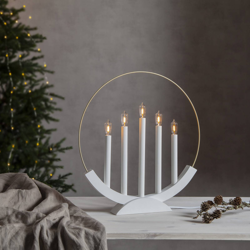 Candelabro LED Brace, 5 luces, blanco/oro en oferta