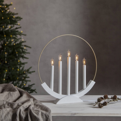 Candelabro LED Brace, 5 luces, blanco/oro