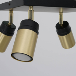 Foco de techo Net negro/oro, cuadrado, 4 luces en oferta