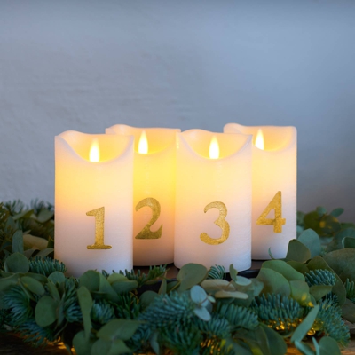 Vela LED Sara Advent 4 ud altura 12,5cm blanco/oro