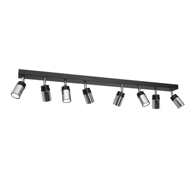 Foco de techo Net en negro/cromo, 8 luces