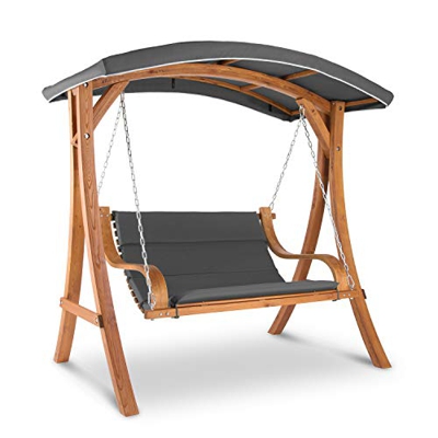 blumfeldt Tahití Columpio Hollywood de jardín - 2 cuerpos: 110 x 90 cm, Parasol, Cojines de Asiento de 4 cm de Espesor, Poliéster, Estructura de Mader