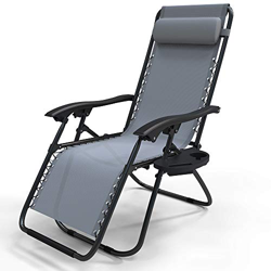 VOUNOT Tumbona Plegable Multiposicione Jardín, Silla Gravedad Cero Reclinable, con Soporte para Bebidas y Reposacabezas Axtraíble, Carga máxima 120kg, en oferta