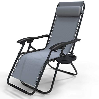VOUNOT Tumbona Plegable Multiposicione Jardín, Silla Gravedad Cero Reclinable, con Soporte para Bebidas y Reposacabezas Axtraíble, Carga máxima 120kg,