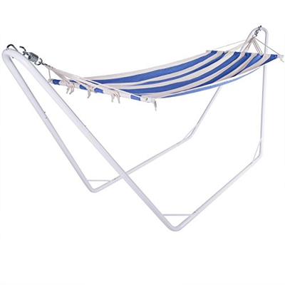 Deuba Hamaca de algodón con Estructura de Metal 200 x 80 cm Color Crema y Azul para jardín Exterior Mueble Comodidad