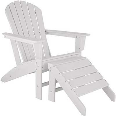 TecTake 800818 Silla de jardín con reposapiés, Conjunto de Muebles de Exterior Estilo Adirondack, Set de Tumbona y escabel para terraza, Asiento para 