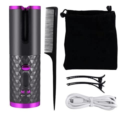 N / B Rizador automático inalámbrico, rizador de Pelo de Barril de cerámica Recargable por USB, Pantalla LCD, Calentamiento rápido, con 6 ajustes de T