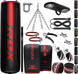 RDX Saco de Boxeo Adulto Relleno 5ft 4ft, 13PC Cuero Maya Hide Anti Swing Punching Bag Set con Guantes Gancio Cadena, Bolsa Pesada para Artes Marciale precio