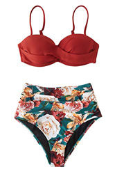 CUPSHE Conjunto de Bikini Cintura Alta Estampado Floral Envuelto Traje de Baño de Dos Piezas, M precio
