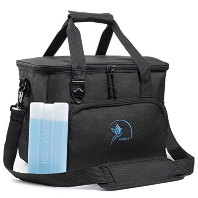 Obics nevera portatil 20 Litros Negra Bolsa Congeladora Pequeña para Viajes, Bolsa Picnic con Batería Frigorífica y Compartimentos, Bolsa Térmica de C