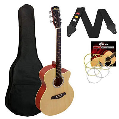 Tiger ACG1-NT Guitarra acústica de cuerpo pequeño con cuerdas de acero para principiantes - Natural