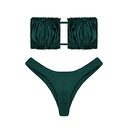 heekpek Conjunto de Bikini para Mujer, Traje de Baño Dos Piezas Conjunto Bañador sin Tirantes, Ropa de Playa de Color Doblez con Cordón Bikini Sets Le en oferta