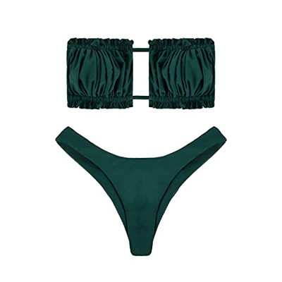heekpek Conjunto de Bikini para Mujer, Traje de Baño Dos Piezas Conjunto Bañador sin Tirantes, Ropa de Playa de Color Doblez con Cordón Bikini Sets Le