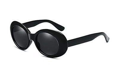 BOZEVON Retro Gafas de sol Ovaladas - UV400 de Protección Anteojos para Mujer y Hombre Negro-Negro C4