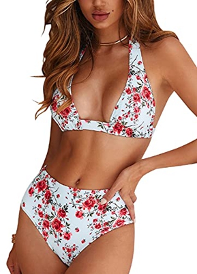 UMIPUBO Bikini de Mujer Conjunto de 2 Piezas de Cuello Halter Traje de Baño Bañador de Baño Conjunto de Bikini de Playa Cintura Alta Bra Tops y Bragui