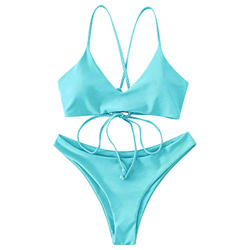 ZAFUL Conjunto de bikini para mujer cruzada cruzada con tanga acolchada, azul claro, M en oferta
