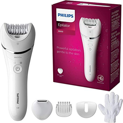 Philips Depiladora Serie 8000, Wet & Dry depilación para piernas y cuerpo, Potente depilación, 6 accesorios, BRE715/01