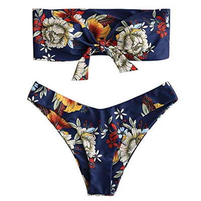 UMIPUBO Traje de Baño Mujer Bikini Bandeau Bañadores Palabra de Honor con Estampado Tropical Conjunto de Tankini 2 PCS Ropa de Baño