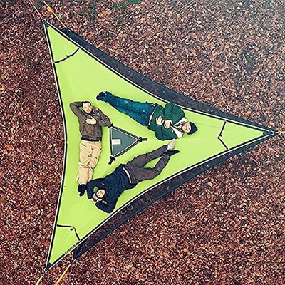 Gigante Aéreo Camping Hamaca 6.5Ft/9Ft/13Ft, Portátil Al Aire Libre Multi-Persona Hamaca Triangular De Malla 3 Punto Cama Colgante De Tela De Paracaíd