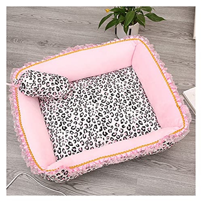 JULAN Corea Estilo Princesa Perro Gato Cama Rosa Leopardo Mascota doméstico Dormir Cama de Perro con Almohada Cachorro cojín sofá sofá LjuL (Color : S