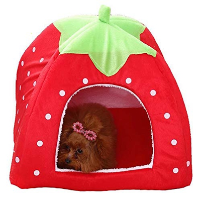 Fliyeong - Caseta portátil para Perros, Forma de Fresa, para Perros pequeños y Gatos, Color Rojo