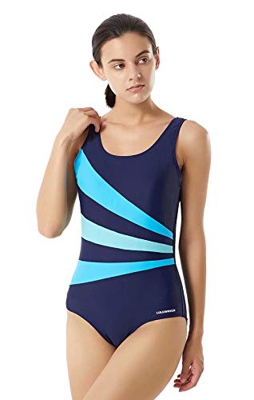 LULUWINGX Bañador de una Pieza para Mujer Traje de baño de Tres Paneles Frontales Espalda Baja UPF 50+ Azul Marino(Medium)